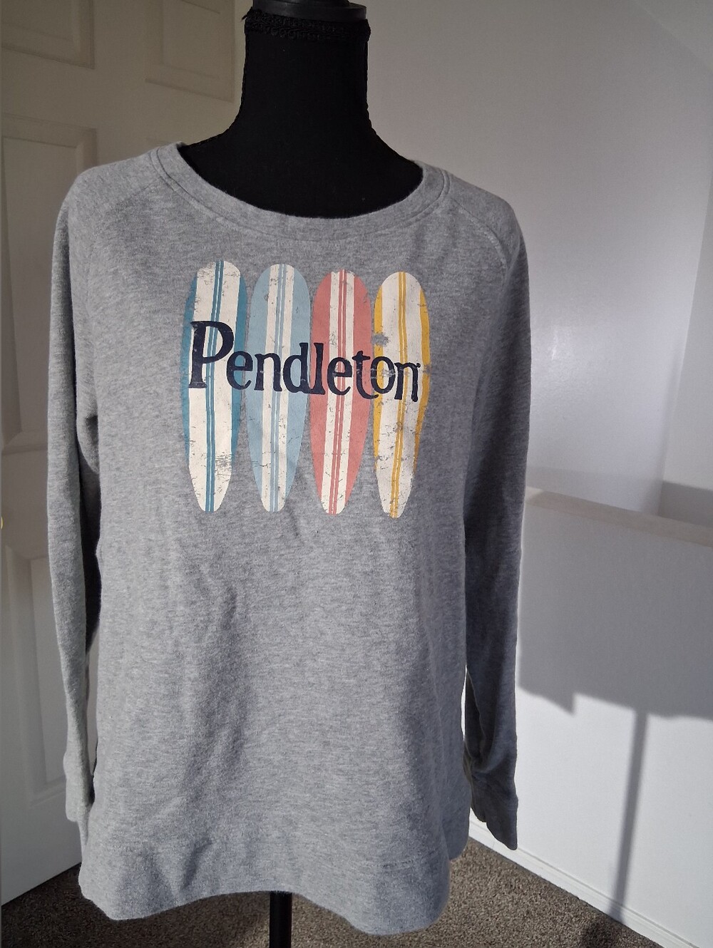 Pendleton Gray Crewneck Sweatshirt with Retro Surfboard Graphic